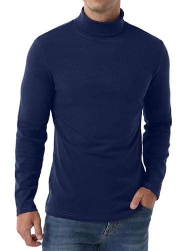 Hisir Men's Thermal Top, Long Sleeve Cotton Roll Neck Base, Navy Blue, M — view 4