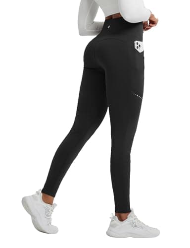 baleaf Women's Thermal Leggings Fleece Lined Winter Running Trousers High Waisted Warm Pants with Cross Pockets Tights for Hiking Black M