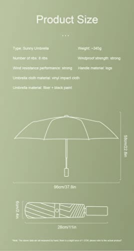 LXZSMH Folding Umbrellas, Windproof Travel Umbrella, Polka Dot Solid Wood Handle Compact Folding Umbrella, 8 Ribs UPF 50+ UV Protection, Men Women(Khaki) — view 3