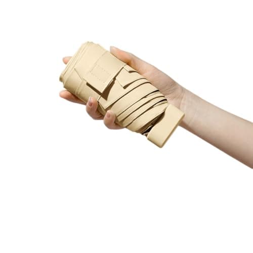 Maibar Travel Umbrella Mini Portable Lightweight Compact Umbrella Small Folding Sun Umbrellas for Women (Beige)