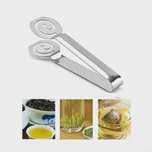 Spring Assisted Stainless Steel Tong for Tea Bag Compression and Gentle Handling of Bread Grilled Meats and Vegetables (Silver) — view 5