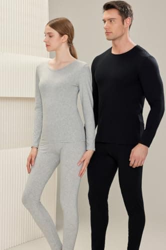 FUNSEED Women's Thermal Underwear Set Cotton Round Neck Long Sleeve Base Layers Set, Pink, Large — view 3