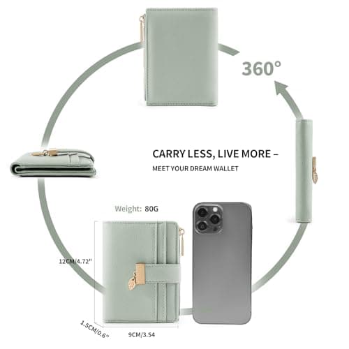 Pomelo Best Women's RFID Wallet - Vegan Leather Bi-fold Small Ladies Purse with Zipper Coin Pocket & ID Window - Leaf Charm Compact Wallet for Women — view 6