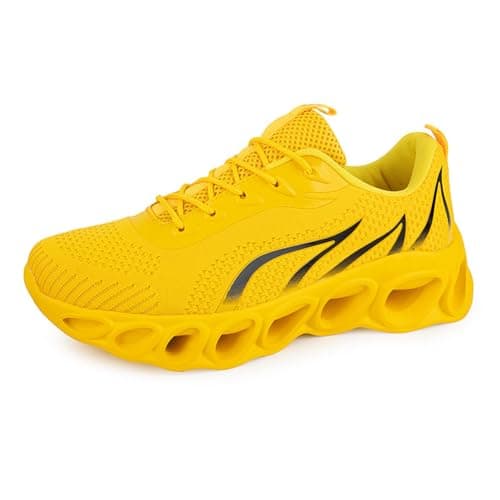 Morbuy Breathable Mesh Sneakers for Men, Lightweight Trainer Shoes Running Non-Slip Walking Shoes Comfortable Gym Casual Sports Shoes for Outdoor Fitness Jogging 36-48 Yellow