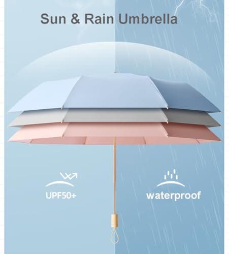 LCY Folding Umbrella Anti-UV Parasol with Wooden Handle Sunproof Rainproof & Windproof Umbrella-White&Khaki — view 4