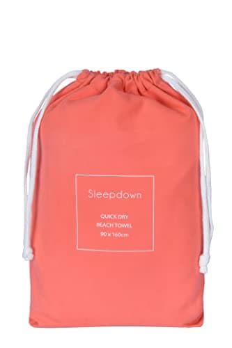 Sleepdown Plain Large Beach Towel Soft Microfiber Absorbent Swimming Pool Travel Camping Bath Sauna Gym Yoga with Bag - Coral - (160 x 90cm) — view 3