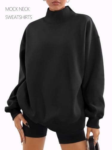 LILLUSORY Womens Oversized Sweatshirts UK Mock Neck Tops Black L — view 2