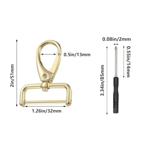 Swivel Clasps Hook, 2Pcs 32mm Detachable Snap Hook with D Ring - Metal Lobster Claw Clasp Includes Screwdriver for Bag Repair, Keychain DIY, Leather Craft & Purse Hardware Replacement (1-1/4 Inch) — view 2