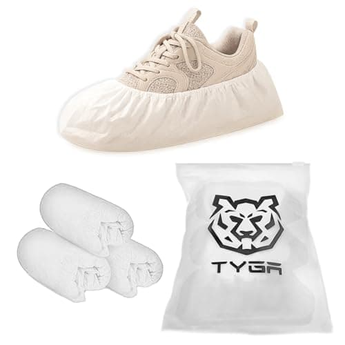 TYGA Waterproof Shoe Covers Disposable, CPE, White, Pack Of 30