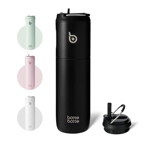 Bottle Bottle Stainless Steel Water Bottle 700ml with Straw and Lid Sports Insulated Metal Water Bottles with Handle(Black)