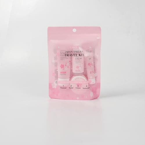Wenrny Sakura Travel Skincare Set for Teenage Girls,4 Pcs/Set Sakura Skin Care Set With Cleanser, Toner,Face Cream and Sunscreen,Travel Essentials for Women-Cleansing,Hydrating and Sun Protection — view 2
