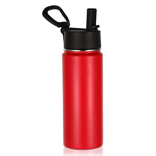Volhoply 530ml 18oz Kids Insulated Water Bottle, Stainless Steel Water Bottles with Straw Lid, Wide Mouth Double Wall Vacuum Sports Travel Flask for Cold Drink (Red,1 Pack)