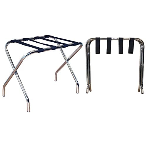 Harbour Housewares Folding Metal Luggage Racks - Chrome - Pack of 2 - Portable Folding Single Tier Home Bedroom Suitcase Foldable Suit Case Holder Travel Chest Storage Stand