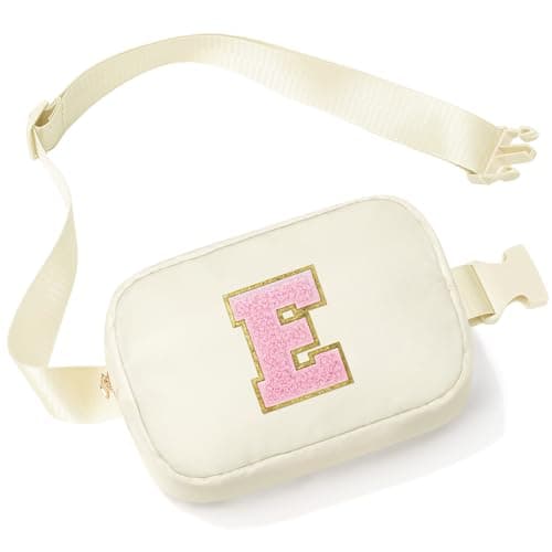 YOOLIFE Gifts 4 5 6 7 8 9 10 11 12 13 14 15 Year Old Girl, Initial Bum Bags Waist Bag Fanny Pack Crossbody Bags Purse Sling Bag, Personalized Gifts for Girls Kids Friend Daughter Sister Niece, Beige E