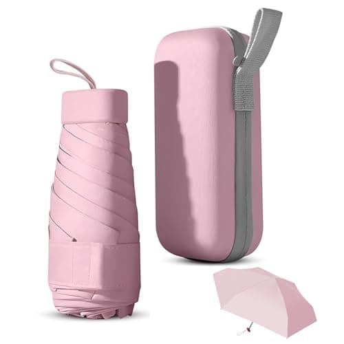 Mini Folding Umbrella with Capsule Case, 6 Ribs Sturdy Travel Small Umbrella with UPF50+ Protection, Lightweight Portable Compact Umbrella Waterproof Pocket Umbrella for Women Men Children (Pink)