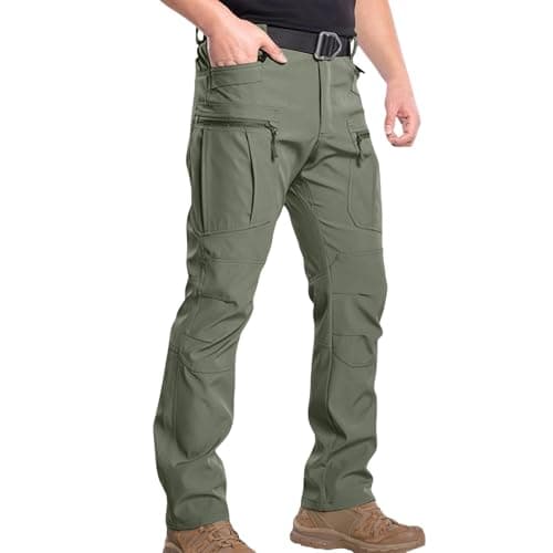 AMDOLE Work Trousers Men Stretch Tactical Work Pants Multi-Pocket Elastic Waist Cargo Trousers for Men UK for Hiking Outdoor Camping Casual Lightweight Durable Waterproof Trouser Blackish Green #3 XL