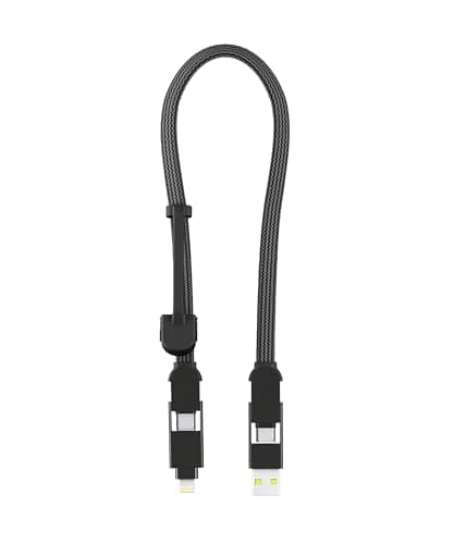 Rolling Square inCharge XL 30cm - USB C Charger Cable, Lightning Cable for Smartphone, Universal Cable Charger 6 in 1, USB Plug, Black, 100W