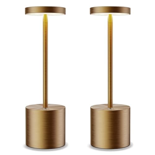 SLSMD 2 Pack Cordless Table Lamp IP54 Battery Operated Desk Lights 5000mAh Rechargeable Aluminum Metal Night Light 3 Color & Stepless Dimming Lamps Portable LED Lamps (2 Pack Titanium)