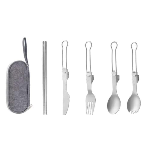 Titanium Folding Cutlery Set Knife Fork Spoon Chopsticks with Travel Case
