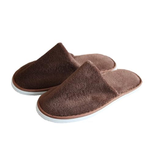 TWISAXC 10 Pairs Coral Fleece Disposable Hotel Slippers Beauty,Brown — view 2