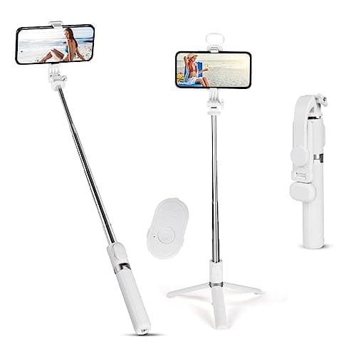flintronic Selfie Stick Tripod with Fill Light, Stable Tripod with Wireless Bluetooth Remote Control, 100CM Extendable Portable Aluminum Selfie Stick Compatible for ios and Android, Cameras