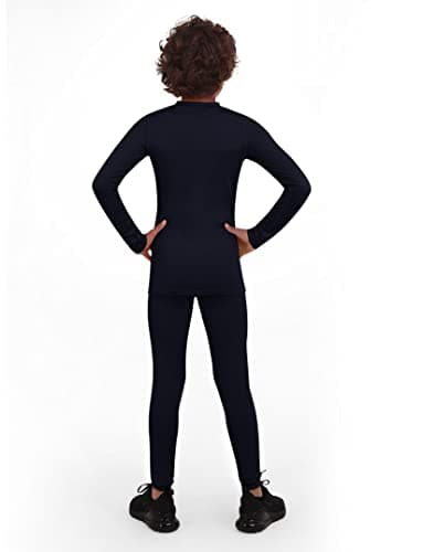 PowerLayer Skins for Boys Kids Base Layer Thermal Long Sleeve Top & Tights Football Compression Set - Navy Top + Navy Tights, 12-14 Years — view 6