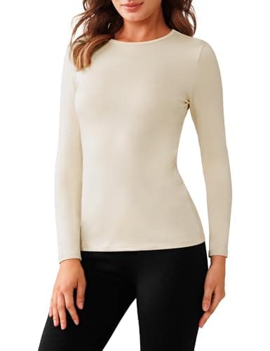 Harlamvar Women Long Sleeve Fleece Lined Breathable Base Layer Undershirt