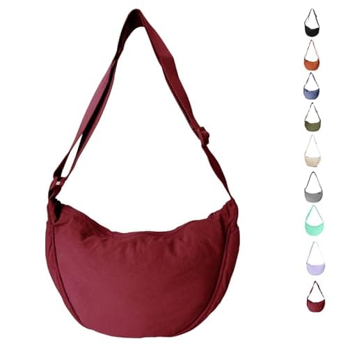 LOCCY Crescent Bag for Women Nylon Crescent Bag Dumpling Bags Nylon Crossbody Bags Women with Adjustable Strap Portable Crescent Purse for Daily Use (Burgundy)