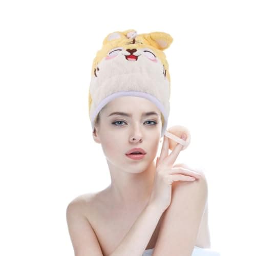 GALPADA Super Absorbent Coral Fleece Hair Drying Cap for Women with Quick Dry Feature and Adorable Tiger Cartoon Design, for Travel and Drying Hair a Bath — view 6