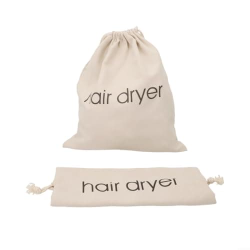 2 Pack Hair Dryer Storage Bags for Travel, Linen Cotton Heat Resistant Pouches with Drawstring for Curling Irons and Straighteners, Beige — view 3