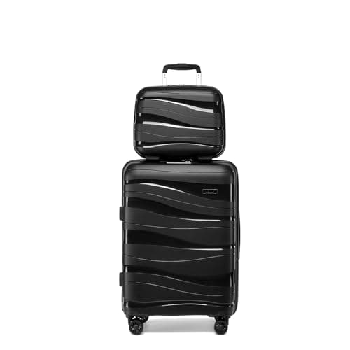 Kono Suitcase Sets of 2 Piece Lightweight Carry On Hand Cabin Luggage Polypropylene Hard Shell Suitcase with TSA Lock Spinner Wheels Travel with Beauty Case (Set of 2, Black)
