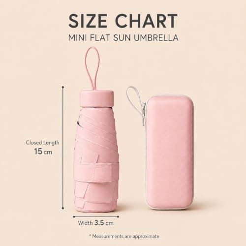 WHJYCC Mini Travel Umbrella, UPF 50+, 6-Rib, Pink, with Zip Case — view 4