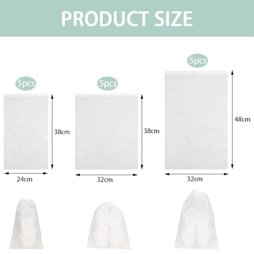 XPEJWAE 15 Pcs Dust Bags for Handbags Non-Woven Fabric Dustproof Drawstring Bag Breathable Reusable Travel Shoe Dust Cover For Purses Cloth Shoestravel Luggage Handbag Storage (White) — view 2