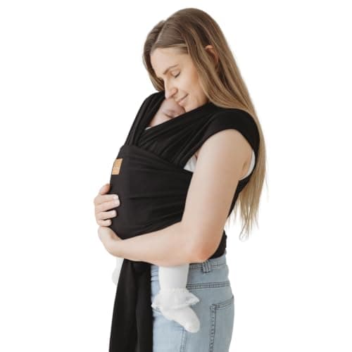 RYLOOBABY Baby Sling Carrier & Stretchy Baby Wrap - Newborn Baby Carrier 3.2–15 kg, Soft Cotton Hands-Free Babywearing Sling, Hip Healthy, One Size XXS–XXXL - Black