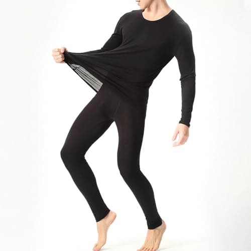 Men's Thermal Underwear Set Fleece Lined Base Layer,Winter Warm Long Sleeve T Shirts and Pants for Cold Weather Protection with Comfort Stretch Fit and Moisture Wicking (Black, XL) — view 3