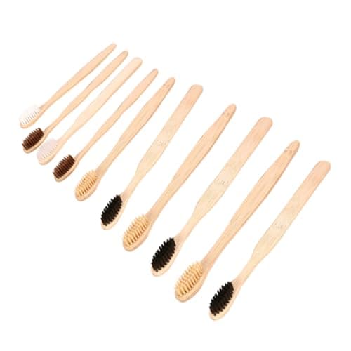 Disposable Bamboo Toothbrush 10pcs Natural Wood Travel Set