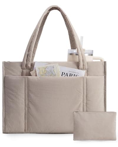 bagsmart Large Puffer Tote Bag, Padded 15.6" Laptop Work Handbag with Zip