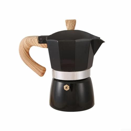 EcoLivzen European Style Coffee Pot with Wooden Handle, Aluminium Turkish Brew Maker for Gas and Electric Stoves, Portable Espresso Pot for Camping and Travel, Red(150ML Matte Black)