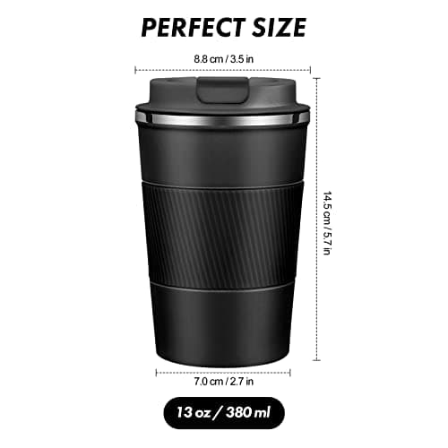 EALLEN Travel Mug with Leakproof Lid,Insulated Reusable Coffee Mug for Hot&Cold Drinks/Tea,Portable Stainless Steel Thermal Takeaway Travel Coffee Cup for Car/Outdoor/Picnic/Office/School (Black) — view 2