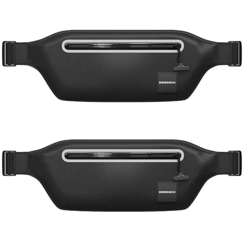 DRENCH 2 Pack 100% Waterproof Black Bum Bags | IPX8 Submersible Waist Bags for Swimming, Snorkelling & Beach Holidays | Waterproof Phone & Essentials Pouch for Travel, Boating & Water Activities
