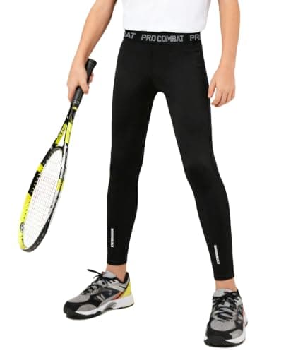 ANGEL CITIZ Boys Football Base Layer Sports Compression Pants Youth Workout Running Leggings Thermal Tights Quick Dry