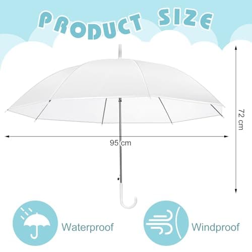Hestya 8 Pack Clear Umbrellas for Wedding, 37.4 Inch, White — view 2
