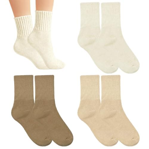 FUIPVGI 3 Pairs Thermal Socks for Women Winter Warm Boot Socks, Soft Thick Merino Wool Sock, Comfy Crew Work Hiking Sock for Men Women (Khaki)