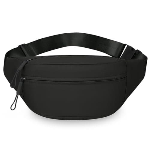 Black Bumbag for Men and Women, Large Capacity Waist Bag Fanny Pack with Adjustable Strap, Waterproof Running Belt for Dog Walking, Hiking, Travel and Sports