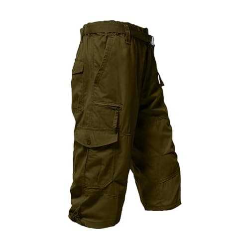 3/4 Trousers Men's Cargo Shorts Work Shorts Men's Bermuda Shorts Multi Pockets Summer Shorts Polyester Cotton Work Trousers Elastic Waistband Outdoor Leisure Shorts for Hiking Running Cycling, yellow — view 5