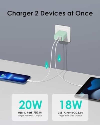 Adpater USB C Charger, 4-Pack Fast Charging Block Multiport, PD 20W USB-C and QC 3.0 USB Port for IP 16/15/14/13/12/11/X/8, i Pad, Sam Sung, Google, Galaxy and Plus - Green — view 2