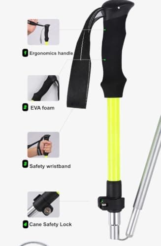 Telescopic Trekking Poles,Aluminum Walking Sticks,Travel Poles for Mountaining Camping,Lightweight Hiking Cane with Adjustable Lock & Non Slip Handle (yellow,short style(110-115cm)) — view 6