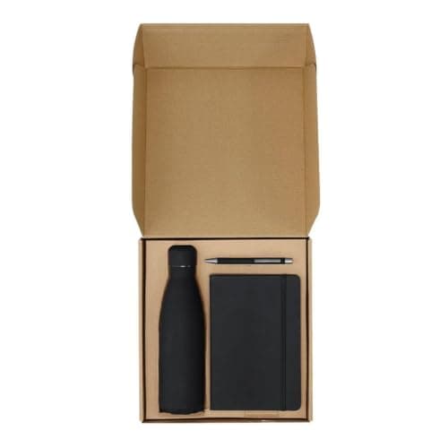Personalised Executive Gift Set with A5 PU Notebook, Aluminium Ballpoint Pen & 500ml Stainless Steel Insulated Bottle | Custom Engraved Corporate Gift Box — view 3