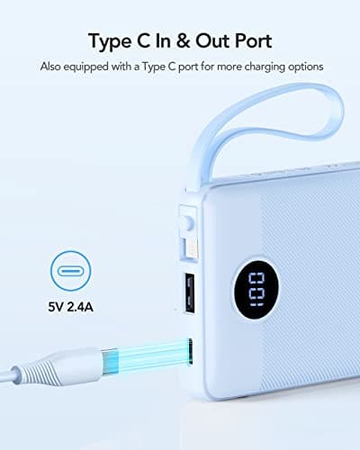 VRURC 10000mAh Power Bank With Built-in 4 Cables, Slim Portable Charger — view 4