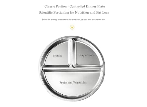 Sprigold 304 Stainless Steel Dinner Plates 2 Pack, 9.05’’Round Control Plate Divided Plates, Ideal for Children,Adults, Lunch Tray,Camping Food Tray Dishwasher-Safe (2, 9.05'' Round) — view 4